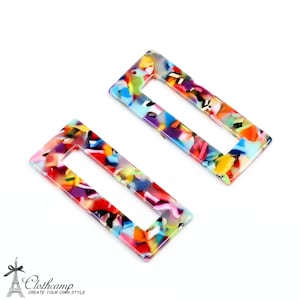 Boucles d’oreilles en écaille de tortue, breloques de boucles d’oreilles en acrylique en acétate, pendentifs en forme de rectangle, étiquette vierge en acrylique, grand anneau rectangulaire plat A91-ACE110H