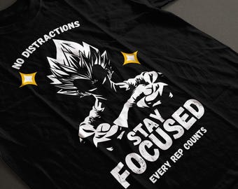 Anime Style Gym Shirt, Stay Focused Workout Tee, Motivational Fitness Graphic