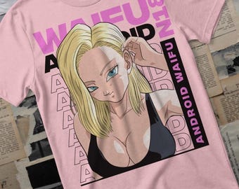 Anime Girl T-Shirt, Android Waifu Kawaii Streetwear Graphic Tee, Japanese Otaku Pink Shirt