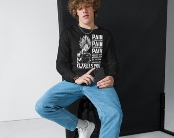 Warrior Pain Discipline Long Sleeve Shirt, Anime Fitness Graphic Tee, Japanese Streetwear, Manga Fan Gift