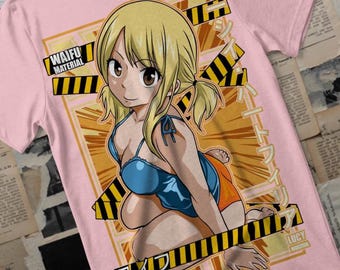 Anime Girl T-Shirt, Blonde Waifu Kawaii Streetwear Graphic Tee, Japanese Otaku Pink Shirt