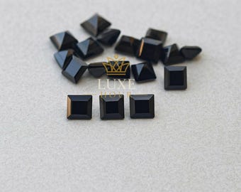 Faceted Black Onyx Gemstone – Step Cut Square, 4mm-10mm