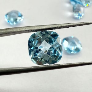 9mm Cushion Checker Top Sky Blue Topaz – Natural Faceted Gemstone for Jewelry Making