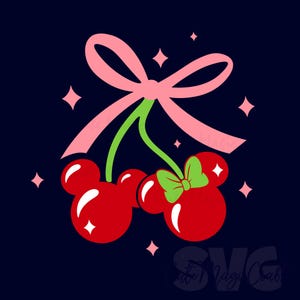 Mickey Mouse Head cherries SVG for DIY! | Pink Coquette Bow SVG | Vacation Trip Decor Cut File | DIGITAL_DOWNLOAD | Graphic for T-Shirts!