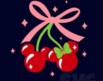 Mickey Mouse Head cherries SVG for DIY! | Pink Coquette Bow SVG | Vacation Trip Decor Cut File | DIGITAL_DOWNLOAD | Graphic for T-Shirts!
