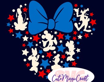 4th of July Minnie Head SVG for DIY crafters! USA flag colors, Mickey and Friends silhouettes Cut File! | DIGITAL_DOWNLOAD!