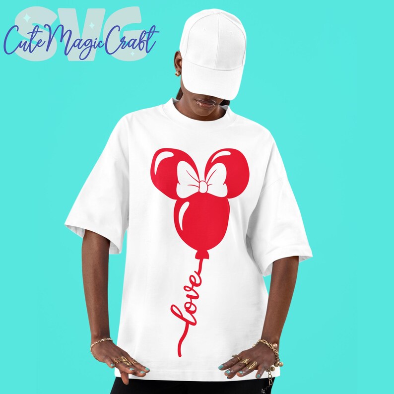 Globos de amor de Mickey y Minnie Mouse SVG para manualidades. ¡Archivos de corte para decoración de San Valentín! /DESCARGA DIGITAL / ¡Gráfico para camisetas! imagen 3
