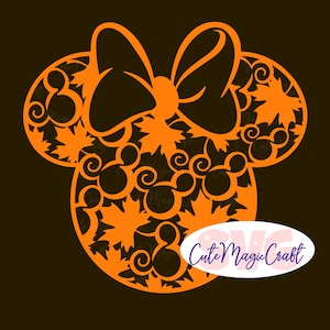 Cute Fall, Thanksgiving Minnie Head Décor SVG! | Single-layer Hidden Mickey Heads and Autumn Leaves Swirls cut file! | DIGITAL_DOWNLOAD