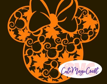 Cute Fall, Thanksgiving Minnie Head Décor SVG! | Single-layer Hidden Mickey Heads and Autumn Leaves Swirls cut file! | DIGITAL_DOWNLOAD