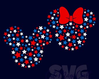 Estrellas SVG del 4 de Julio para proyectos de bricolaje / Cabeza de Mickey Mouse SVG / Archivos de corte para decoración del Día de la Independencia / DESCARGA DIGITAL / Gráfico para camisetas