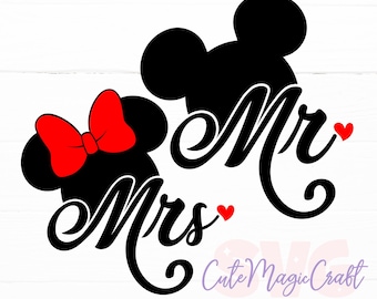 Mickey y Minnie Mouse: ¡Sr. y Sra. SVG para manualidades DIY! ¡Archivos de corte para decoración de San Valentín! / ¡Gráficos para camisetas! / DESCARGA DIGITAL