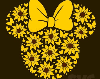 Słoneczniki z głową Myszki Minnie w formacie SVG do projektów DIY! | Wyjazd wakacyjny w formacie SVG | Letnie dekoracje do wycinania | POBIERANIE CYFROWE | Grafika na koszulki