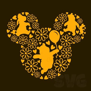 Ursinho Pooh SVG para DIY! | Cabeça do Mickey Mouse SVG | Arquivo de corte para decoração de viagem de férias | DOWNLOAD DIGITAL para artesãos! | Gráfico para camisetas!