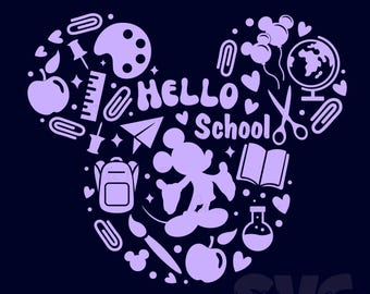 Hello School SVG for DIY Crafts! Mickey Mouse silhouette Mouse Head Cut Files | Back to school SVG | DIGITAL_DOWNLOAD | Graphic for T-Shirts