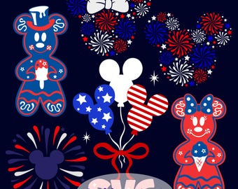 4th of July Mickey Fireworks – BUNDLE of 7 layered SVGs for DIY crafters! | Patriotic USA Mouse Head on T-Shirt cut files | DIGITAL_DOWNLOAD