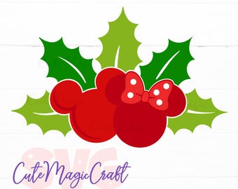 Christmas Holly berries SVG for DIY Crafts! Mickey and Minnie Mouse Heads | Winter Decor cut files | DIGITAL_DOWNLOAD | Graphic for T-Shirts