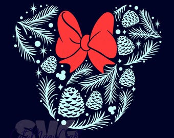 Spruce branches and cones Minnie Mouse Head SVG for DIY Crafts! Christmas Holiday Decor cut files | DIGITAL_DOWNLOAD | Graphic for T-Shirts!