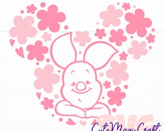 Piglet SVG for DIY Crafts! Pink Floral Mickey Mouse Head SVG | Vacation trip Decor Cut Files | DIGITAL_DOWNLOAD