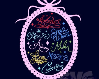 Princess Signatures Retro Frame SVG for DIY Crafts! | Coquette Bow Svg | character autograph Svg | DIGITAL_DOWNLOAD | Graphic for T-Shirts!