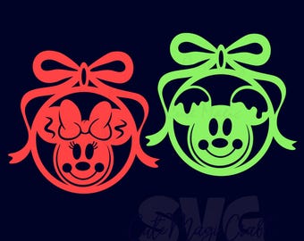 Mickey and Minnie Heads Christmas Balls SVG for DIY Crafts! Coquette Bow New Year Decor cut files | DIGITAL_DOWNLOAD | Graphic for T-Shirts!