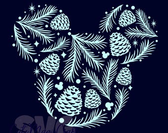 Spruce branches and cones Mickey Mouse Head SVG for DIY Crafts! Christmas Holiday Decor cut files | DIGITAL_DOWNLOAD | Graphic for T-Shirts!