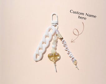 Personalized Name Keychain: Gold Heart, Chain Bag Charm