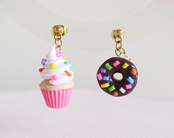Cupcake & Donut Earrings - Handmade Polymer Clay – Gold or Silver Posts