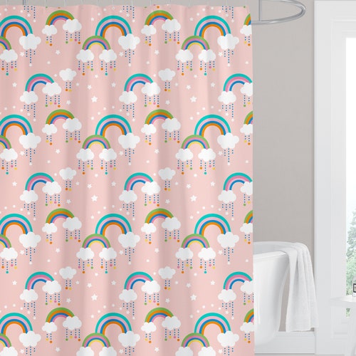 Rainbow Shower Curtain Peach Bathroom Decor for Kids With Etsy
