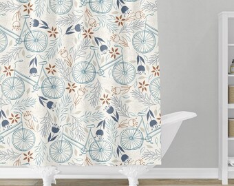 Bicycle Shower Curtain Floral Bike Shower Curtain Pink Etsy