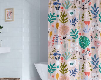 Mint Green Shower Curtain Retro 50s Music Box Print for Bathroom