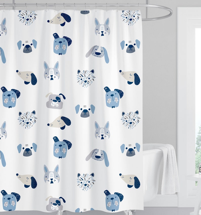 Kids Dog Shower Curtain Navy Boy Shower Curtain Puppy Shower Etsy
