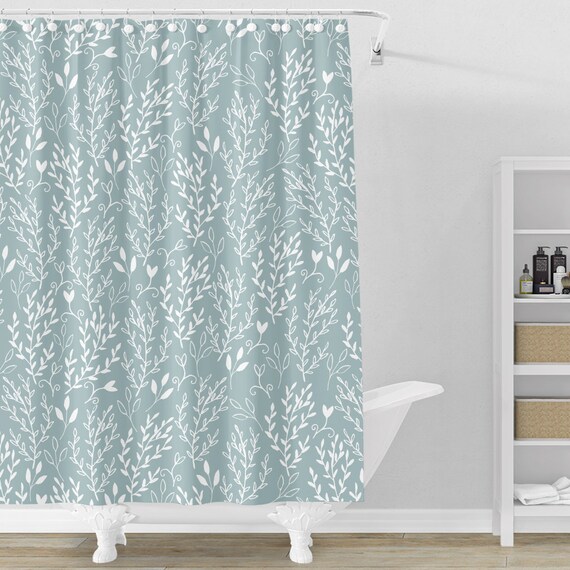 Sage Shower Curtain Fl Bathroom Decor Leaves Shabby Bath