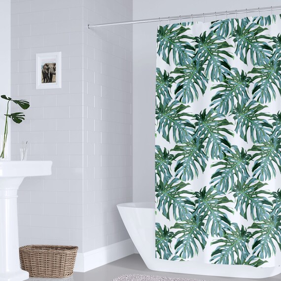 Tropical Shower Curtain Palm Green Tropical Bathroom Decor Etsy
