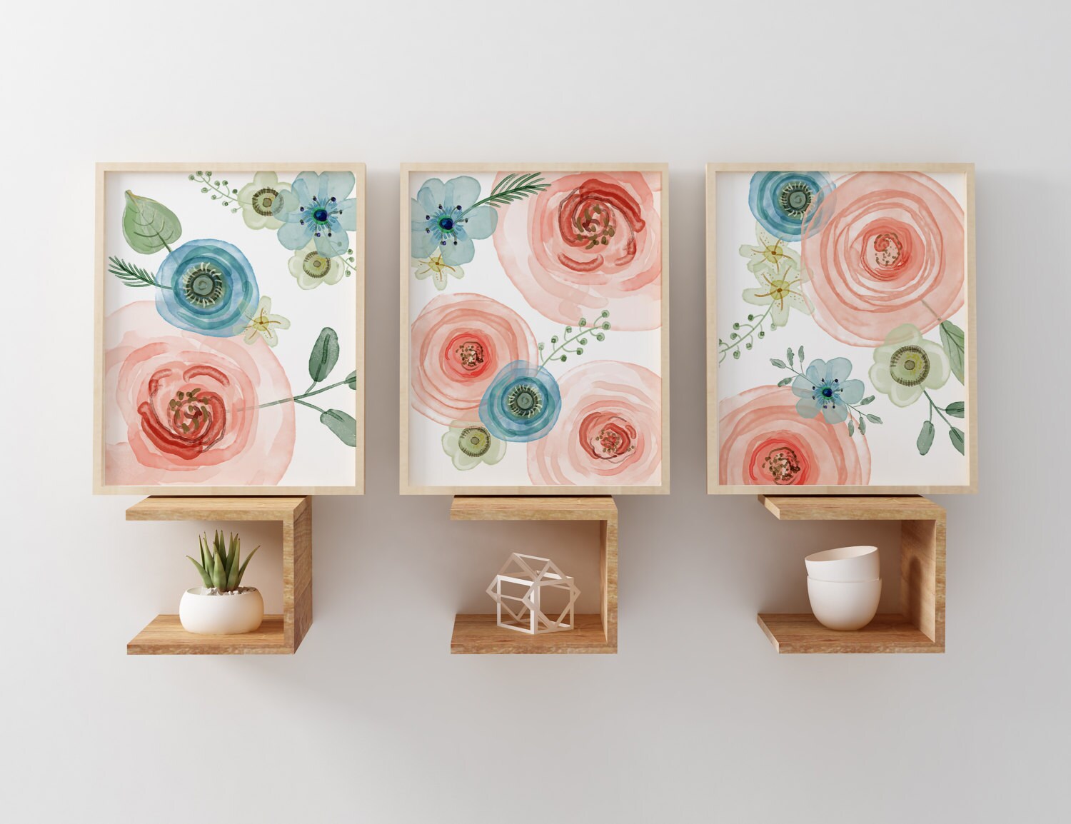 Flower Nursery Art Prints Watercolor Style Nursery Art Pink Etsy