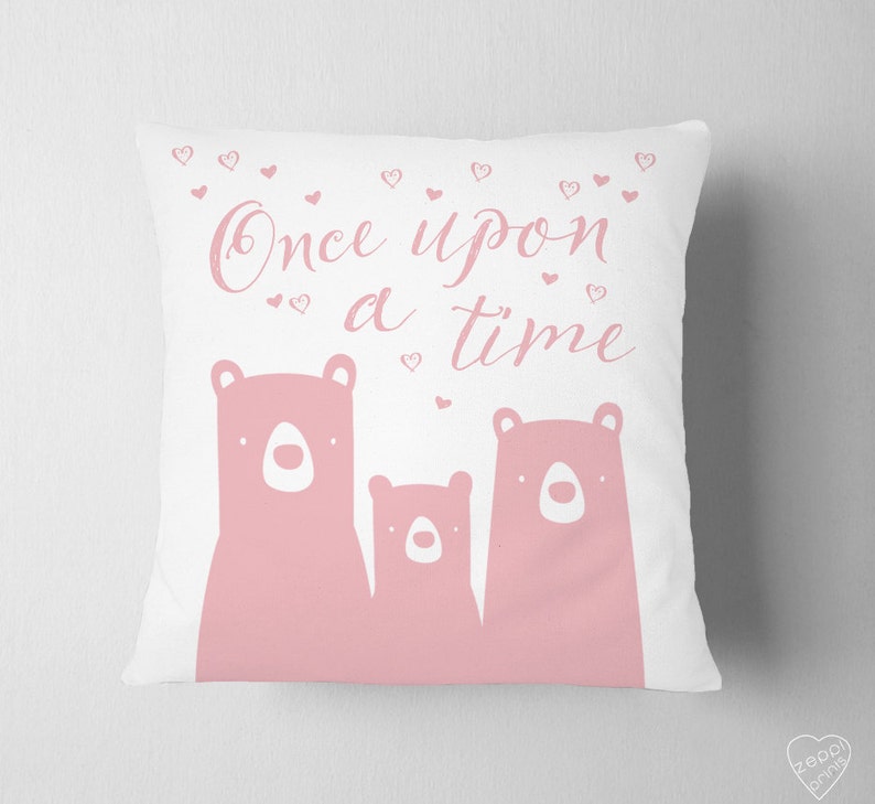 Fairy Tale Three Bears Pillow Heart Pink Nursery Decor Once Etsy