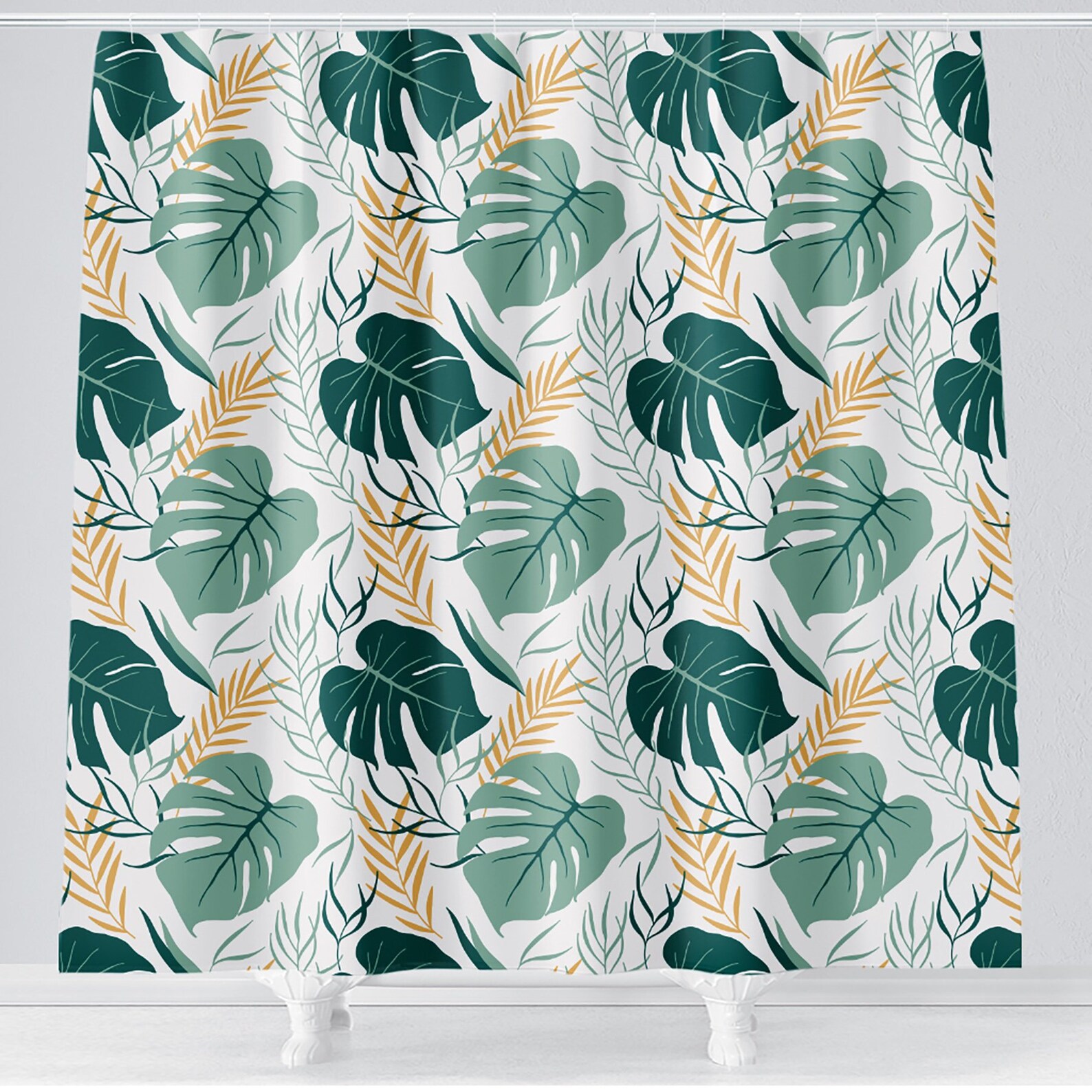Tropical Palm Shower Curtain Green Tropical Bathroom Decor Etsy