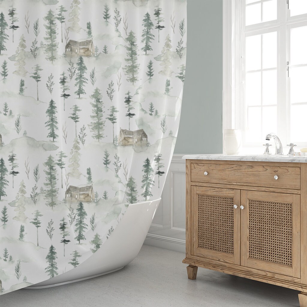 Cabin Shower Curtain Woodland Shower Curtain Rustic Forest Etsy