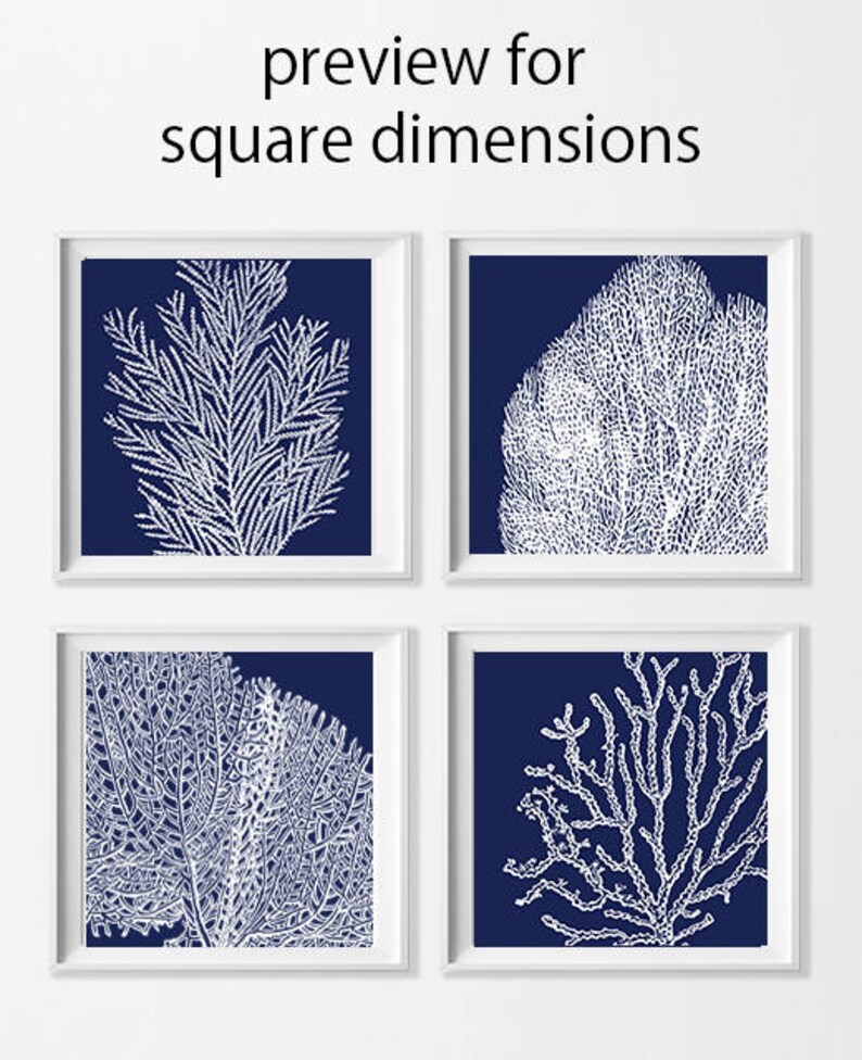 Navy Coral Art Prints Navy Blue White Beach Wall Decor Etsy