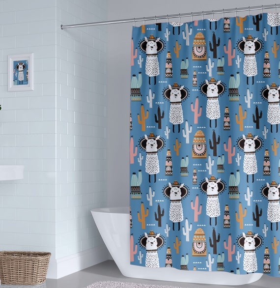 Llama Kids Shower Curtain Uni Blue Llama Kids Shower Curtain Uni, Shower Curtain For Kids