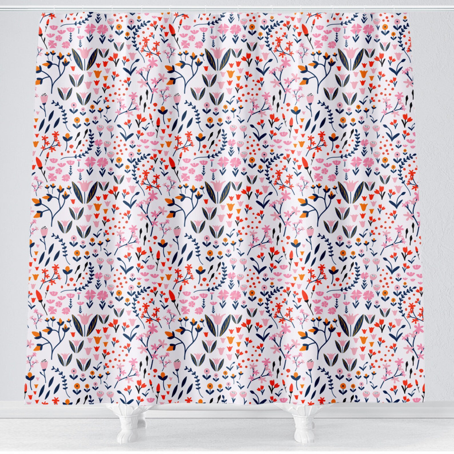 Navy Pink Floral Girl Shower Curtain Girl Bathroom Curtain Etsy