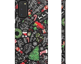 Chalkboard Christmas Words Phone Case | Holiday Pattern Tough Case