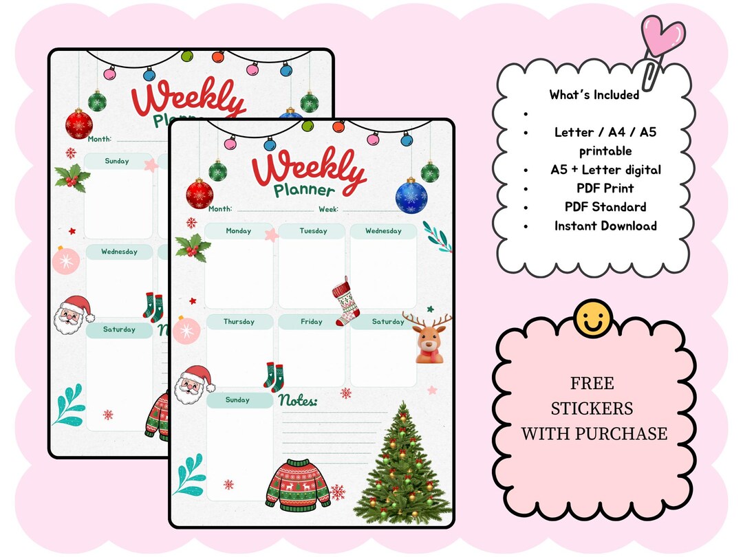 Holiday Weekly Planner Page • Printable & Digital Journal Insert - Etsy