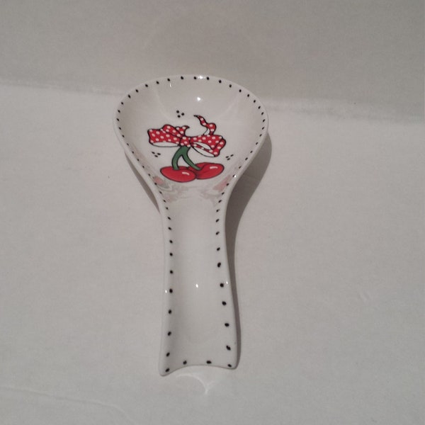 Handpainted Rockabilly Cherries Design on spoon rest