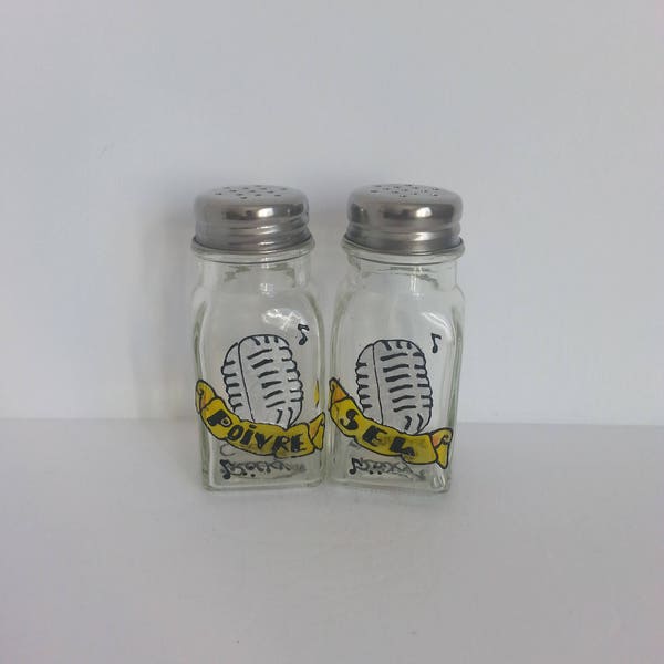 SALE - Handpainted salt and pepper shakers: 50'S microphone