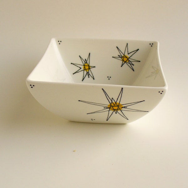 INV - Hand painted Yellow Atomic 50's Design Bowl