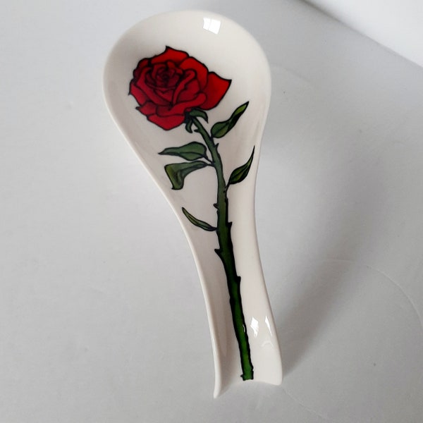 Handpainted  Rose on spoon rest