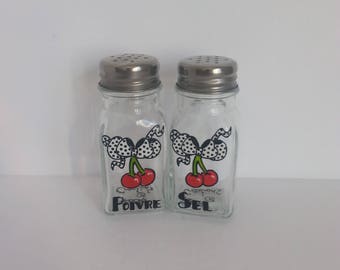 SALE  Handpainted salt and pepper shakers with a nice rockabilly Cherries