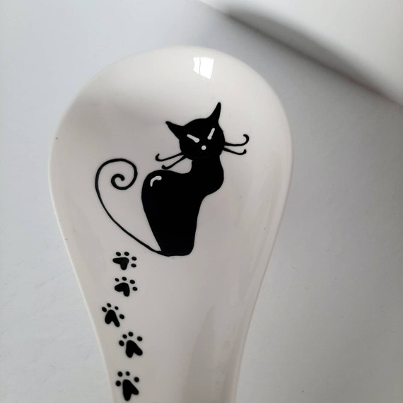 Handpainted Black Cat on White Porcelain Spoon Rest Etsy UK
