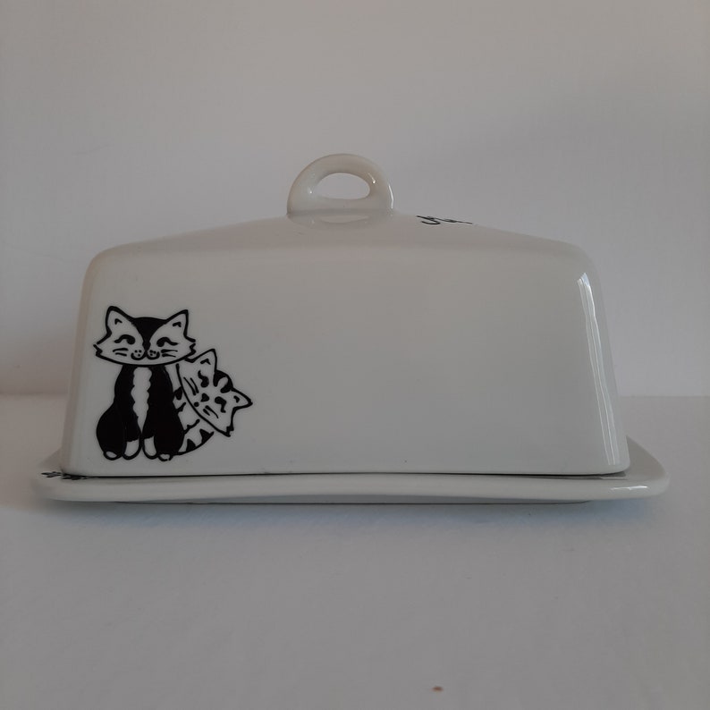 Cute Handpainted cats on ceramic butter dish Etsy