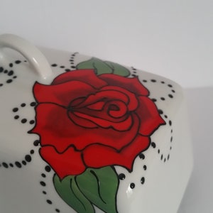 Wonderful handpainted red rose on butter dish image 6
